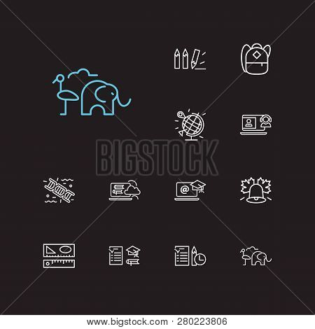 Distant Education Icons Set. Genetics And Distant Education Icons With School Backpack, Study Progra
