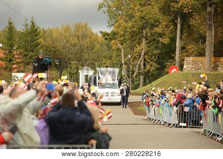 24.09.2018. Aglona, Latvia. His Holiness Pope Francis Driving At Pope Mobile