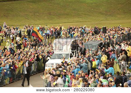 24.09.2018. Aglona, Latvia. His Holiness Pope Francis Driving At Pope Mobile
