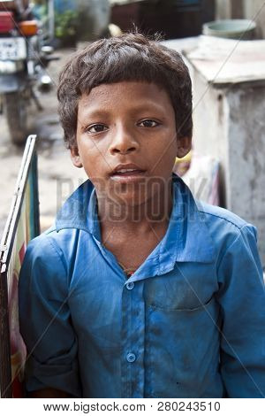 Siliguri, India - August 14: Young Boy On A Street On August 14, 2011 In Siliguri, India. Unhchr Has