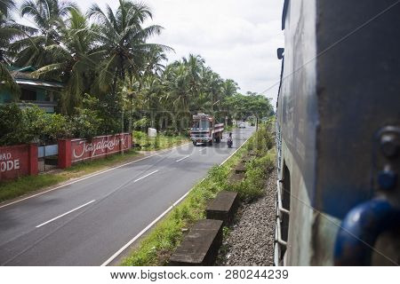 Kerala, India - August 23: View From A Train On August 23, 2011 In Kerala, India. India Has  64, 015