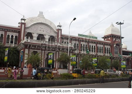 Chennai, India - August 28: Traffic In Front Of Chennai Egmore Train Station On August 28, 2011 In C