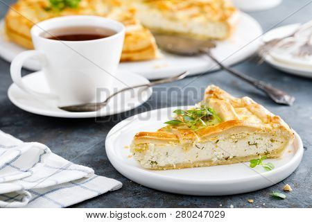 Pie With Salted Soft Cheese And Greens