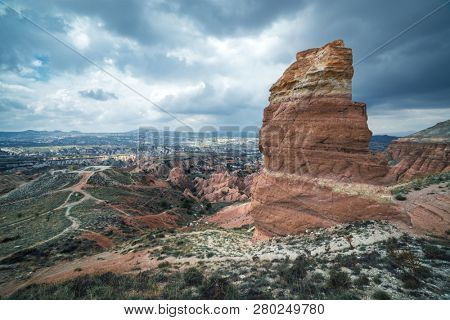 Amazing sunrise in Cappadocia mountains, Turkey. Landscape photography