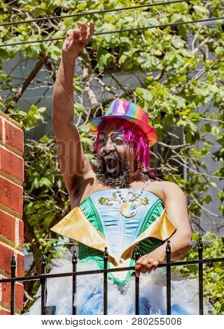 San Francisco, California, June 24, 2018:  Gay Pride Parade -man Marches Solo In Parade