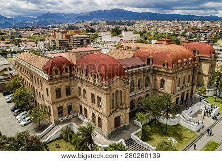 Cuenca, Ecuador - October 20, 2017 - Aerial Drone View Of The Iconic Benigno Mal High School
