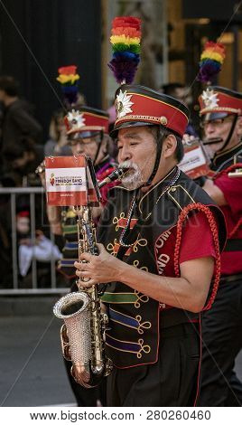 San Francisco, California, June 24, 2018:  Gay Pride Parade - Lesbian Gay Band Marches