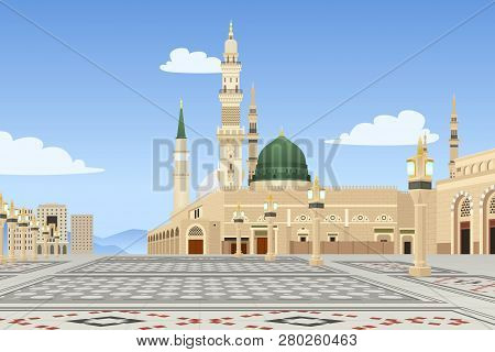A Vector Illustration Of Medina Mosque In Saudi Arabia