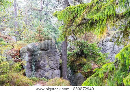 Sandstone Errant Rocks Labyrinth In The Table Mountain In National Park In Poland