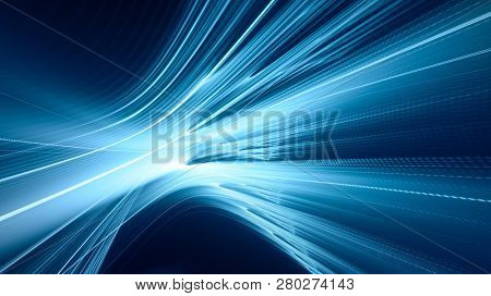 Abstract blue background element on black. Fractal graphics. ?omposition of glowing lines and mption blur traces. Movement and innovation concept.