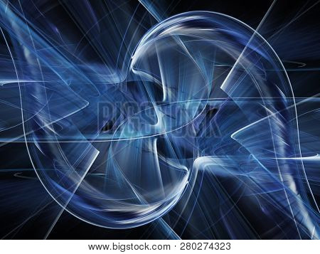 Abstract blue background element on black. Fractal graphics. ?omposition of glowing lines and mption blur traces. Movement and innovation concept.