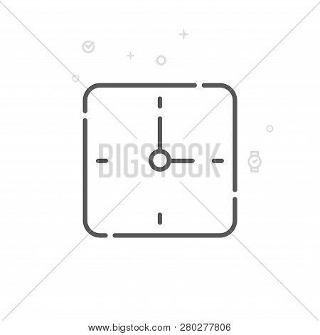 Square Clock Vector Line Icon. Classic Office Wall Clock Symbol, Pictogram, Sign. Light Abstract Geo