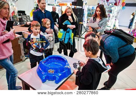 Kyiv, Ukraine - January 16, 2018: Tournament Of Spinning Tops Beyblade, Known In Japan As Explosive