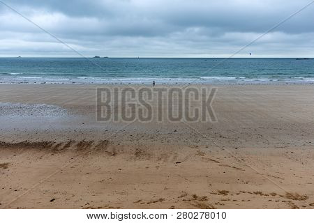 Grande Plage Or Main Beach Of The Famous Resort Town Saint Malo In Brittany, France