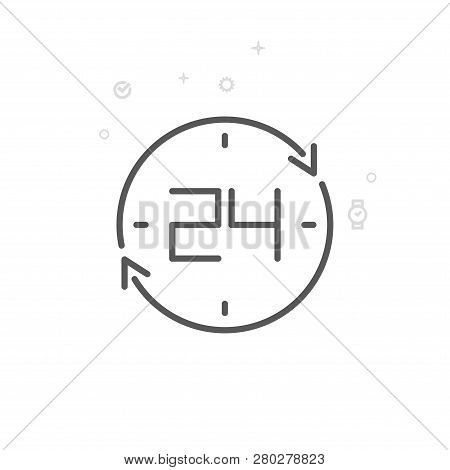 Round-the-clock Vector Line Icon. 24 Hour Symbol, Pictogram, Sign. Light Abstract Geometric Backgrou