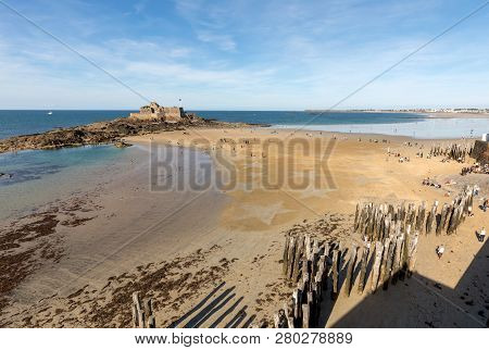 Saint-malo, France - September 15, 2018: The Stars On The Beach In Saint Malo. Brittany, France
