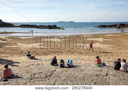 Saint-malo, France - September 15, 2018: The Stars On The Beach In Saint Malo. Brittany, France