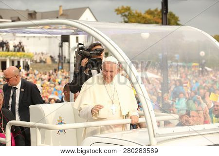 24.09.2018. Aglona, Latvia. His Holiness Pope Francis Driving At Pope Mobile