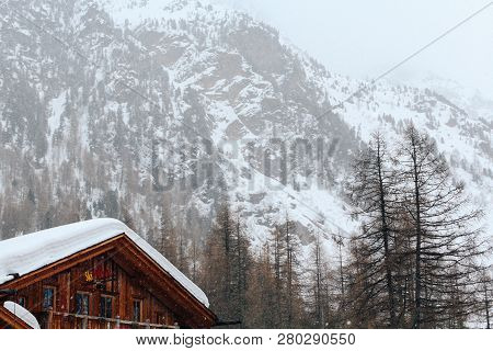Solda, Italy - 03 24 2013: Beautiful Cloudy View Of Ski Resort Solda, Sulden