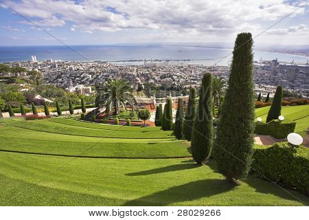 Grandiose storslåede landskab - Bahai haverne, Haifa og Middelhavsområdet sea