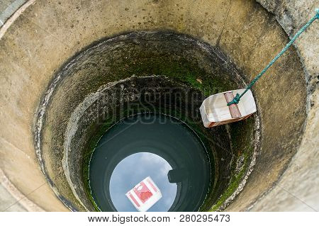 Deep And Unhealthy Dirty Borewell In The Tribal Village.
