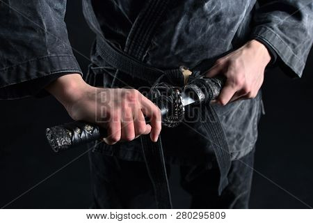 Samurai Sword Baring Background, Close Up View