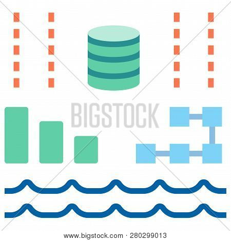 Data Elements With Lake Vector Illustration In Flat Color Design