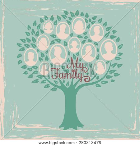 Vintage Genealogy Tree. Genealogical Family Tree Vector Illustration. Genealogical History, Family T