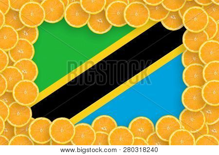 Tanzania Flag  In Fresh Citrus Fruit Slices Frame