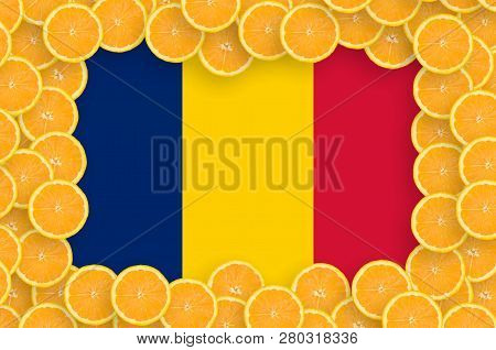 Chad Flag  In Fresh Citrus Fruit Slices Frame