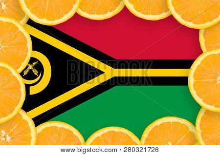 Vanuatu Flag  In Fresh Citrus Fruit Slices Frame