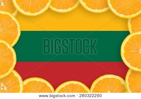 Lithuania Flag  In Fresh Citrus Fruit Slices Frame