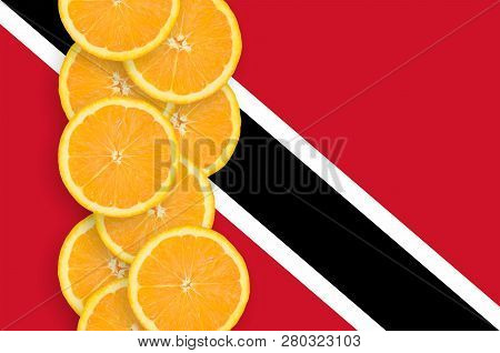 Trinidad And Tobago Flag And Citrus Fruit Slices Vertical Row