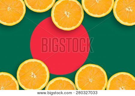 Bangladesh Flag  In Citrus Fruit Slices Horizontal Frame