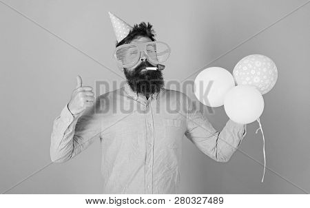 Entertainment Artist At Kids Party, International Children Day Celebration. Bearded Man With Huge Gl