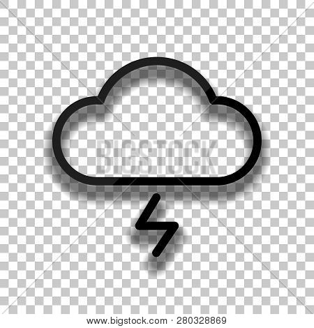 Cloud And Lightning. Simple Outline Icon. Linear Symbol With Thin Outline. Black Glass Icon With Sof