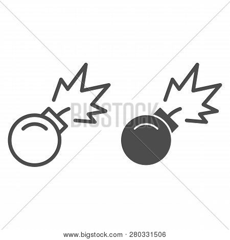Bomb With Bickford Fuse Line And Glyph Icon. Bomb With Lit Fuse Vector Illustration Isolated On Whit