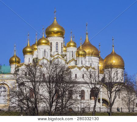 Annunciation And The Dormition Cathedral Of The Moscow Kremlin. Russia