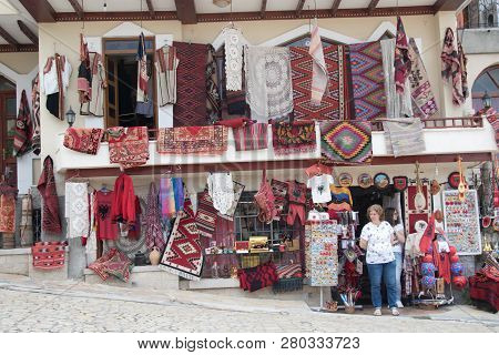 June 2018: Traditional Ottoman Market In Kruja, Birth Town Of National Hero Skanderbeg. Flea Market 