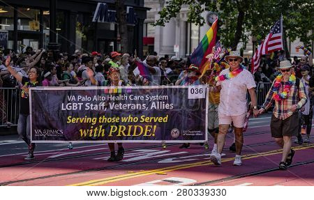 San Francisco, California, June 24, 2018:  Gay Pride Parade - Corporate Va Palo Alto Health Care Sys