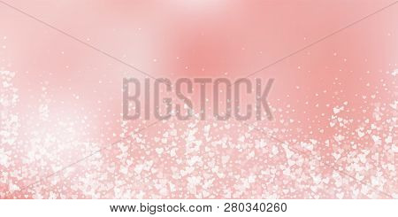 White Heart Love Confettis. Valentine Day Falling Rain Impressive Background. Falling Transparent He