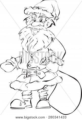 Cartoonvector Illustration Of A Happy Santa Claus , Outline