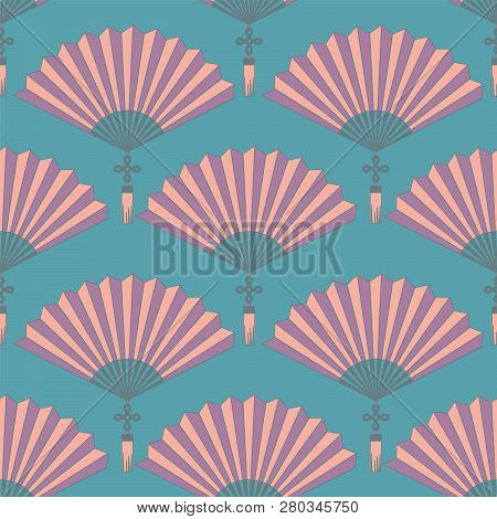 Seamless Pattern Of Oriental Chinese Hand Fan