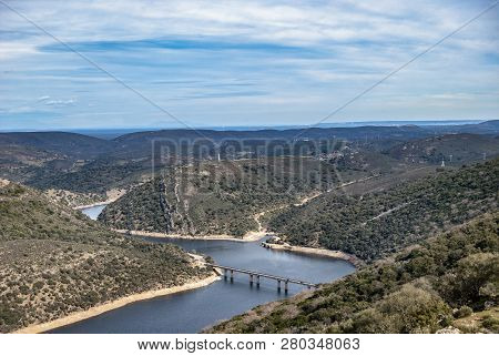 Tajo River At Public Monfrague Natural Park In Caceres Spain