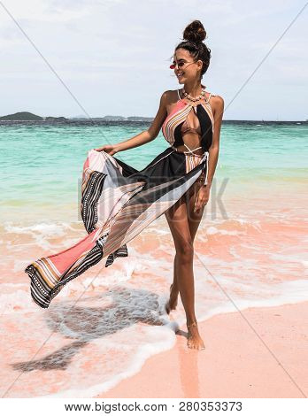 Beautiful Woman Relaxing On Vacation.