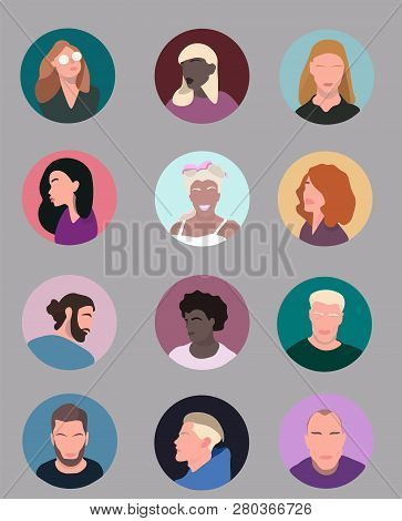 Face Colorful Vector Icon Woman Man Beauty Hair Flat Illustration