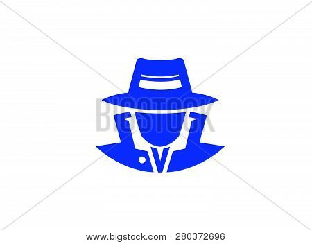 Detective Agent With Round Hat And Costume Logo Design