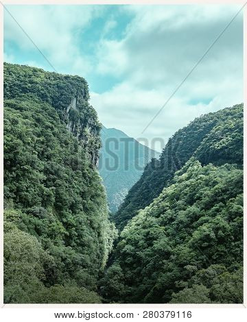 Landscape Of A Crevice Between Mountains In V Shape, Green Nature And Mountains. Parana, Brazil - Se