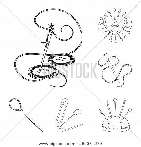 Vector Design Of Pin And Sewing Symbol. Set Of Pin And Sketch Vector Icon For Stock.
