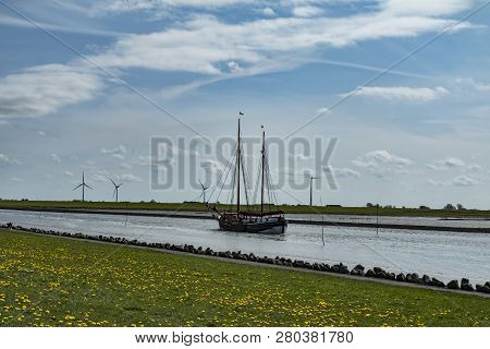 Tall Ship Entering The Harbor At Husum, Germany